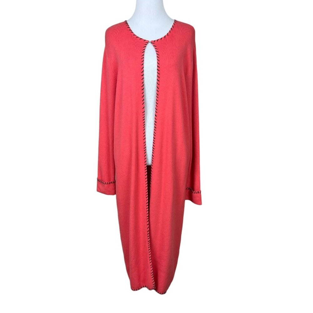 Sans Pareille Duster Sweater Womens Medium Coral Knit Long Sleeve Cardigan